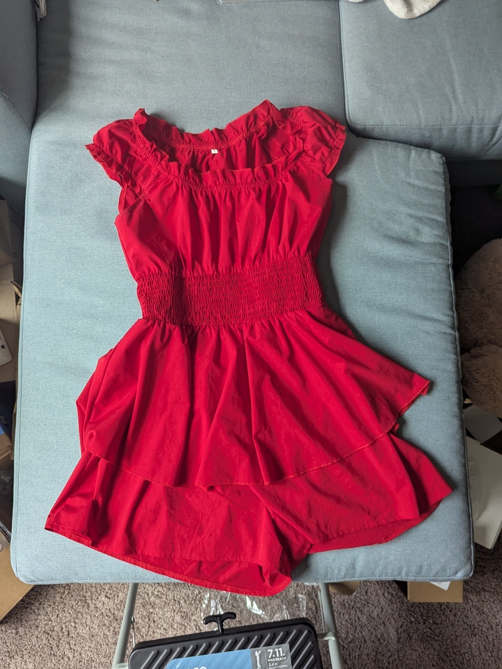 Red Ruffled Smocked Romper